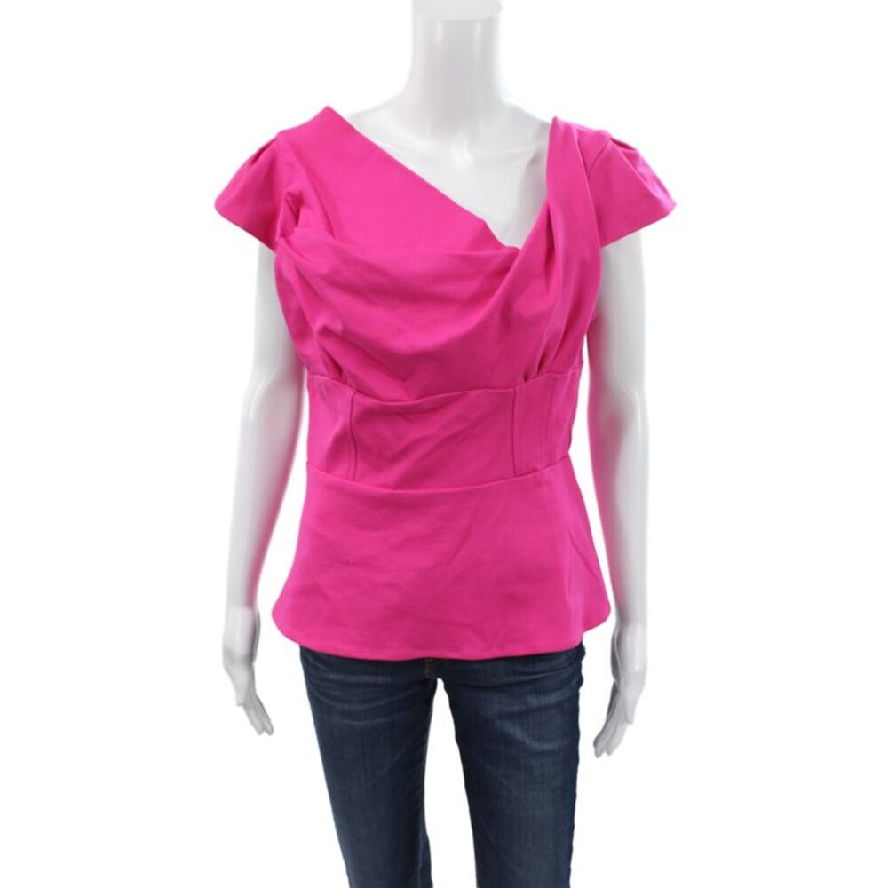 Eva Franco Womens Pink Cowl Neck Jersey Blouse Short Sleeve Zip Rayon Size 8